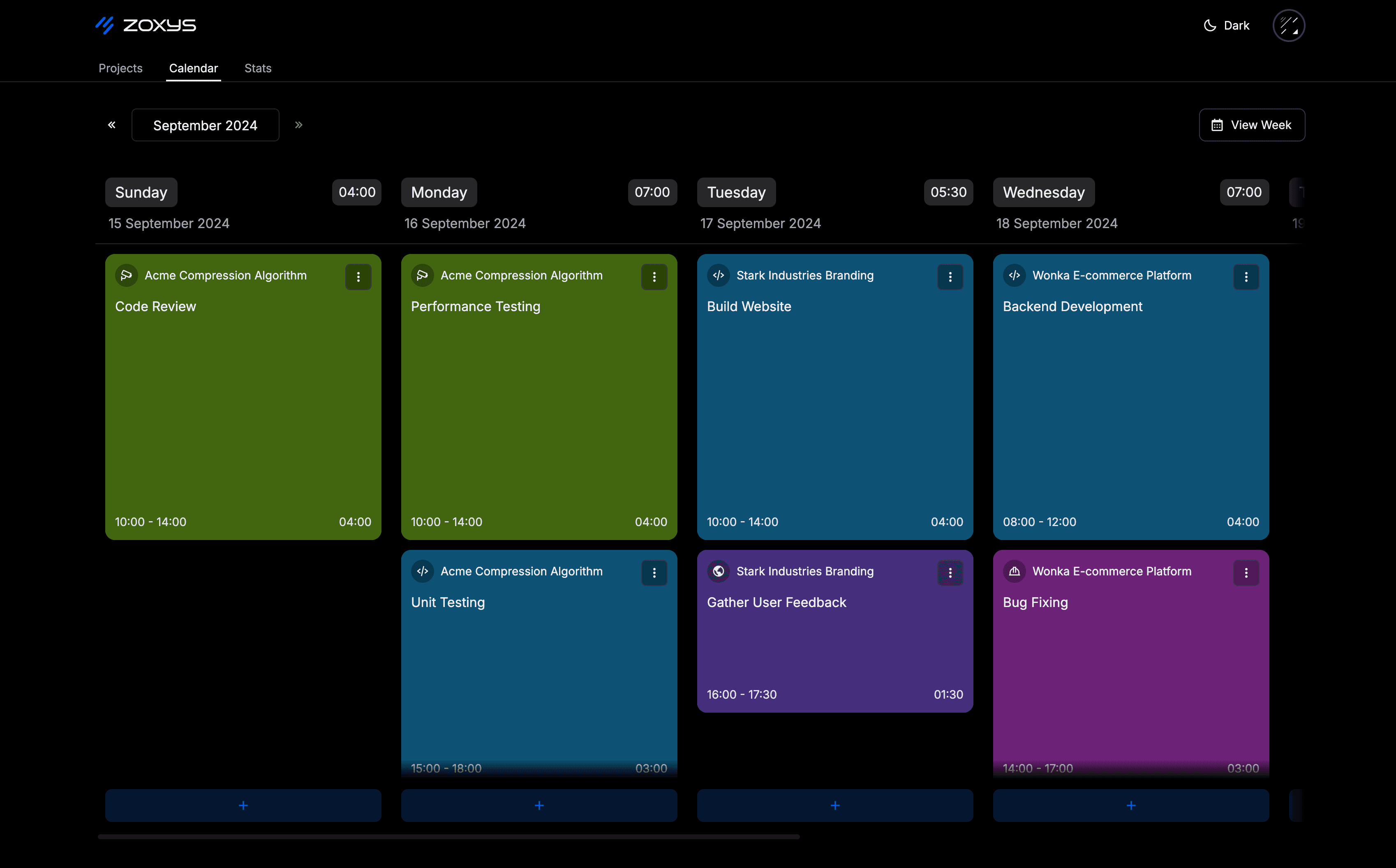 Calendar Page Screenshot